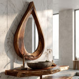 Velawyn Teardrop Sculpted Handcrafted Mirror Frame by Timberustic — Brown finish