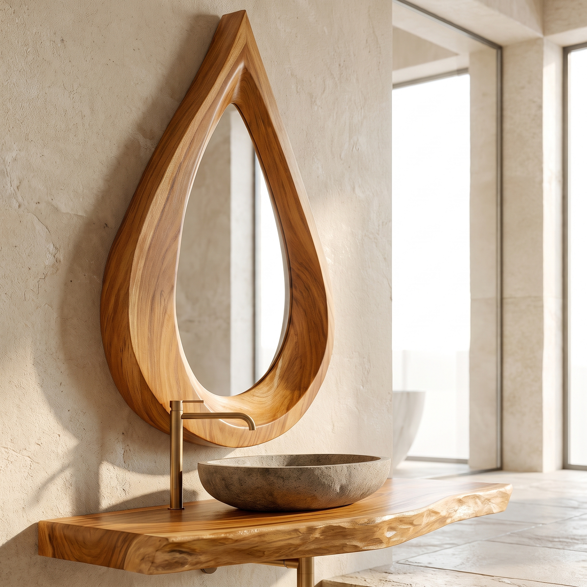 Velawyn Teardrop Sculpted Handcrafted Mirror Frame by Timberustic — Teak finish