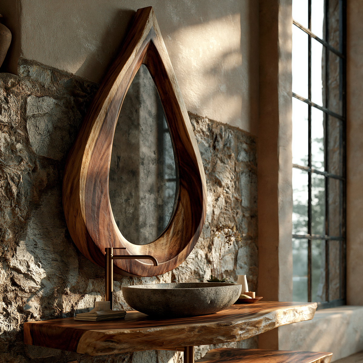 Velawyn Teardrop Sculpted Handcrafted Mirror Frame by Timberustic — overall product view