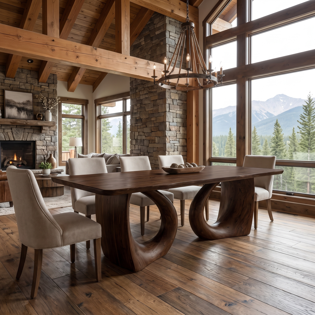 Veledell Twin Loop Sculpted Handcrafted Dining Table Dark Walnut - Timberustic Dining Table