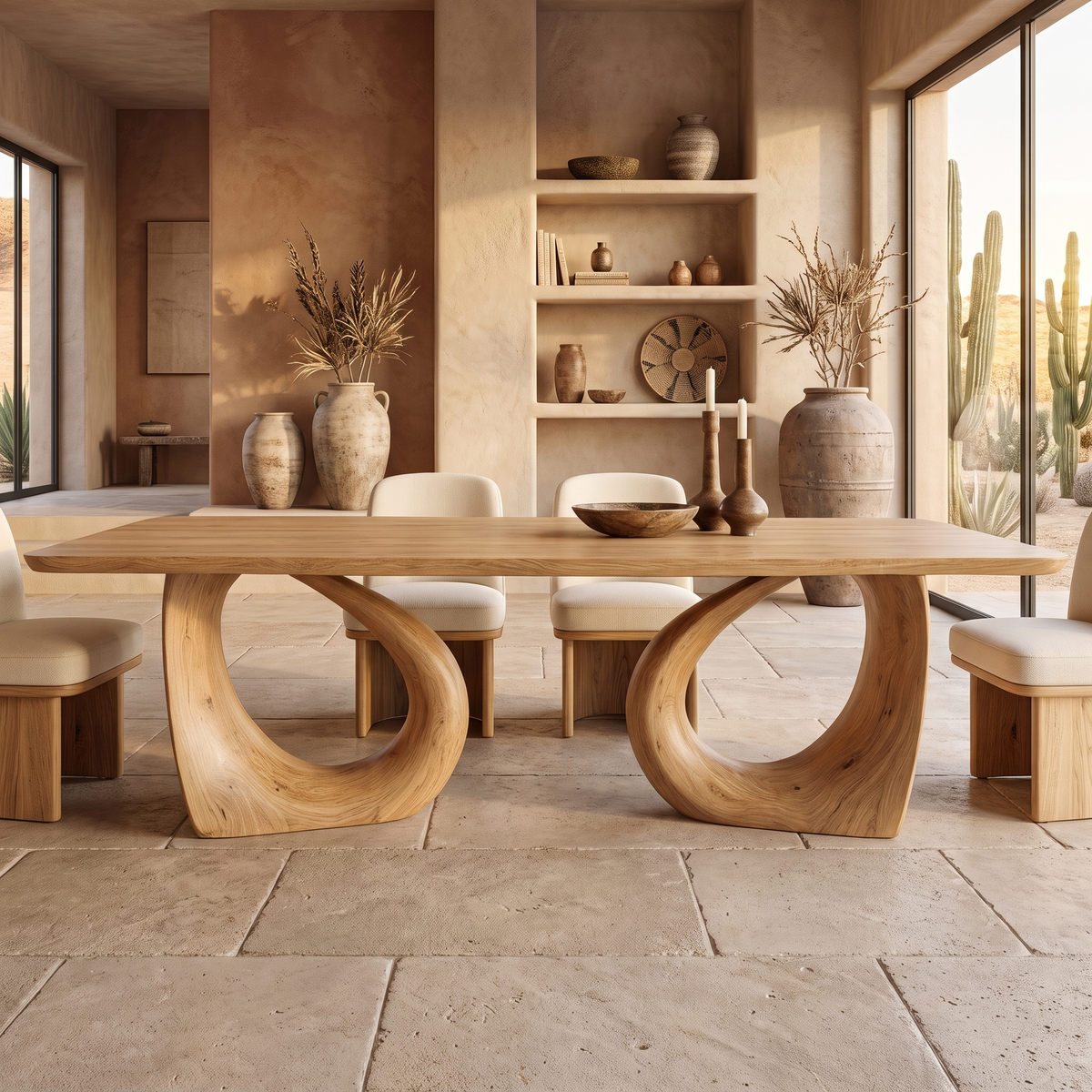 Veledell Twin Loop Sculpted Handcrafted Dining Table Natural Oak - Timberustic Dining Table