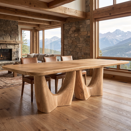 Velelune Live Edge Sculpted Handcrafted Dining Table Natural Oak - Timberustic Dining Table