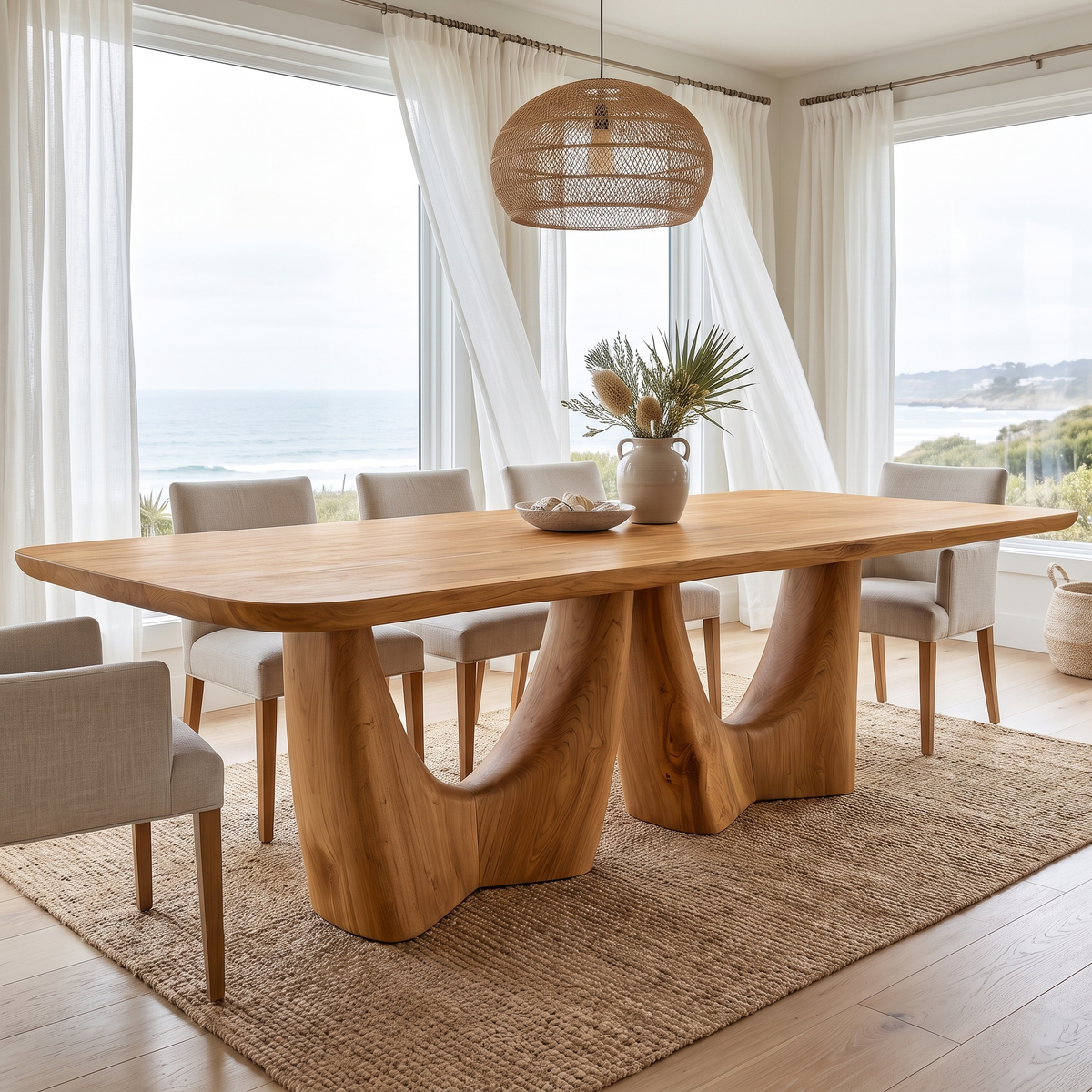 Velelune Live Edge Sculpted Handcrafted Dining Table Teak - Timberustic Dining Table