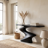 Velemere Twisting Sculpted Handcrafted Console Table by Timberustic — Black finish
