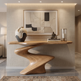 Velemere Twisting Sculpted Handcrafted Console Table by Timberustic — Natural Oak finish