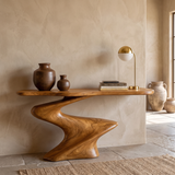 Velemere Twisting Sculpted Handcrafted Console Table by Timberustic — Teak finish
