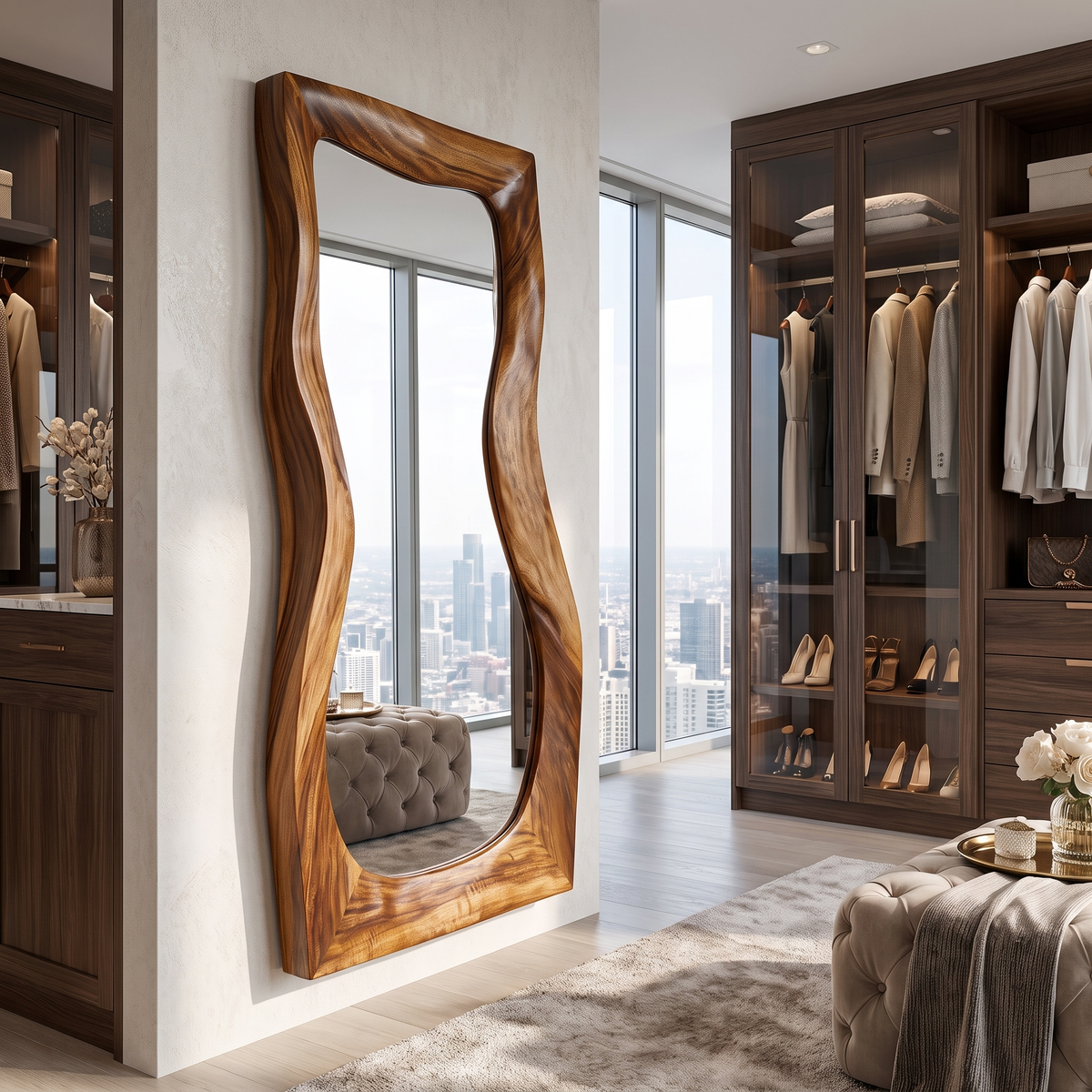 Velevyn Flowing Sculpted Handcrafted Mirror Frame by Timberustic — Brown finish