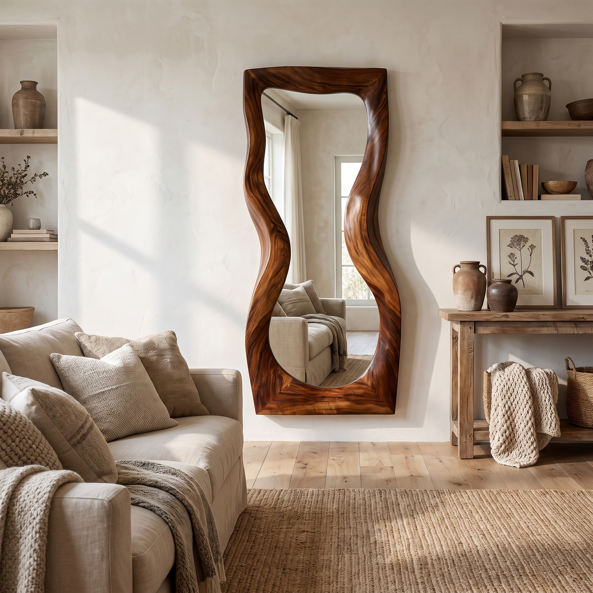 Velevyn Flowing Sculpted Handcrafted Mirror Frame by Timberustic — Dark Walnut finish