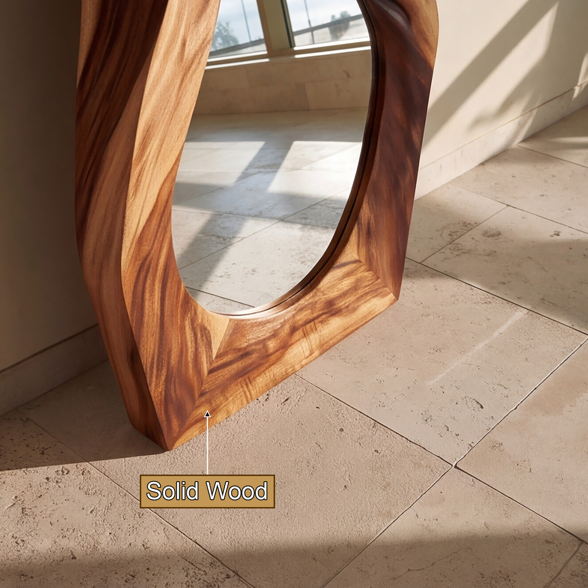 Velevyn Flowing Sculpted Handcrafted Mirror Frame by Timberustic — solid wood detail