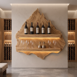 Velewyn Mountain Live Edge Handcrafted Floating Wine Shelf by Timberustic — Natural Oak finish