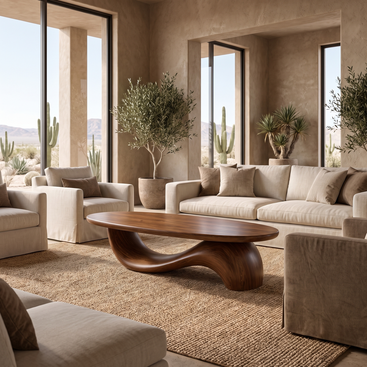 Velilune Sculpted Loop-Base Handcrafted Coffee Table by Timberustic — Brown finish