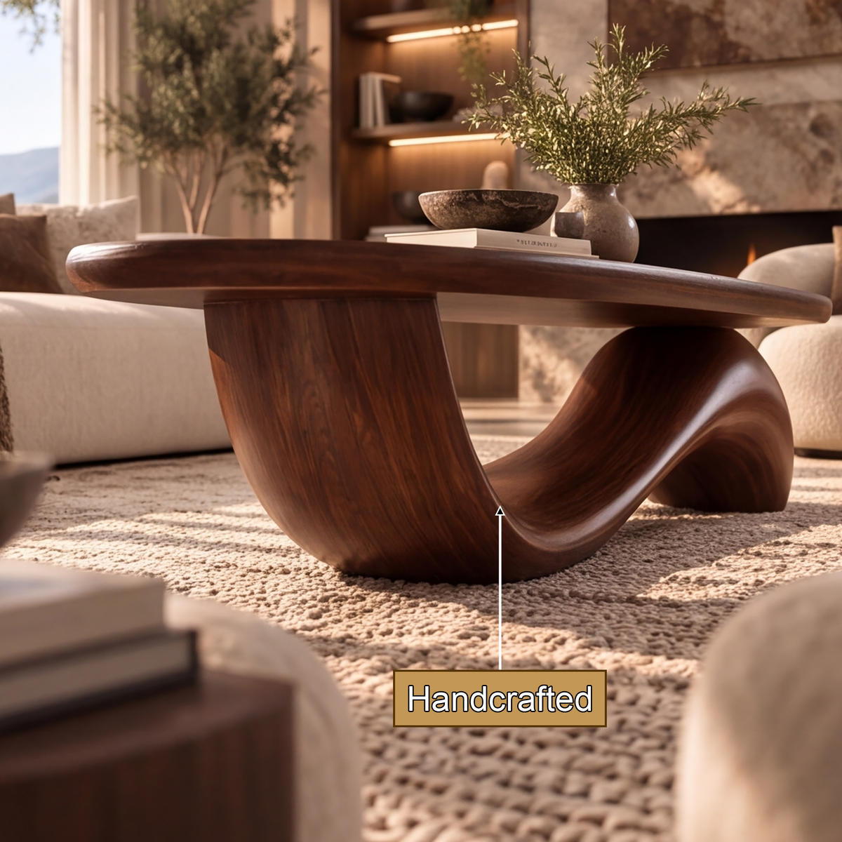 Velilune Sculpted Loop-Base Handcrafted Coffee Table by Timberustic — handcrafted details
