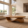 Velilune Sculpted Loop-Base Handcrafted Coffee Table by Timberustic — Teak finish