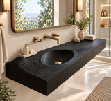 Velirell Concentric Sculpted Surface Handcrafted Floating Bathroom Vanity with Integrated Sink Black - Timberustic Floating Bathroom Vanity with Integrated Sink