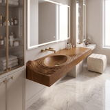 Velirell Concentric Sculpted Surface Handcrafted Floating Bathroom Vanity with Integrated Sink Brown - Timberustic Floating Bathroom Vanity with Integrated Sink