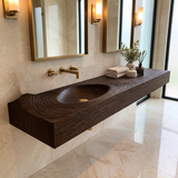 Velirell Concentric Sculpted Surface Handcrafted Floating Bathroom Vanity with Integrated Sink Dark Walnut - Timberustic Floating Bathroom Vanity with Integrated Sink