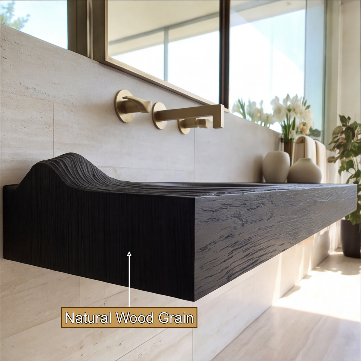 Velirell Concentric Sculpted Surface Handcrafted Floating Bathroom Vanity with Integrated Sink - Timberustic Floating Bathroom Vanity with Integrated Sink