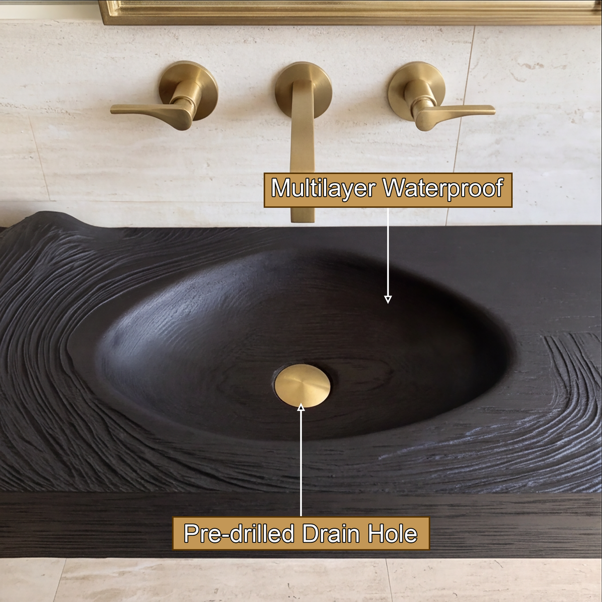 Velirell Concentric Sculpted Surface Handcrafted Floating Bathroom Vanity with Integrated Sink - Timberustic Floating Bathroom Vanity with Integrated Sink