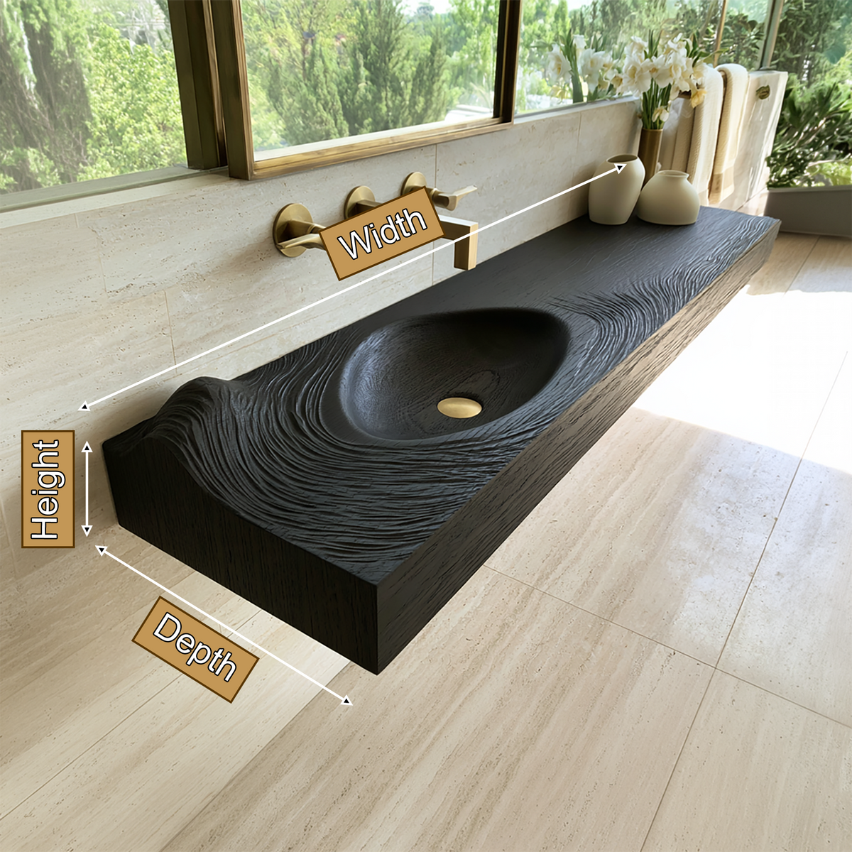 Velirell Concentric Sculpted Surface Handcrafted Floating Bathroom Vanity with Integrated Sink - Timberustic Floating Bathroom Vanity with Integrated Sink