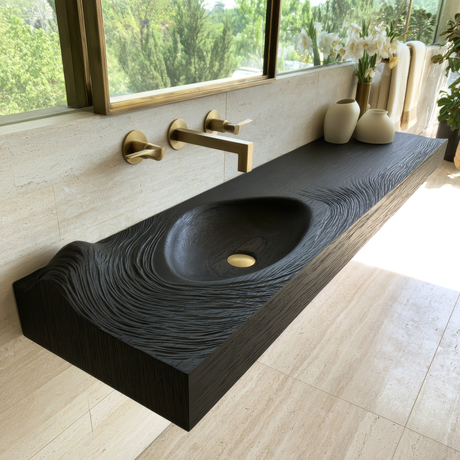 Velirell Concentric Sculpted Surface Handcrafted Floating Bathroom Vanity with Integrated Sink - Timberustic Floating Bathroom Vanity with Integrated Sink