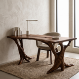 Velivane Live Edge Sculpted Tree Base Handcrafted Desk Dark Walnut - Timberustic Desk