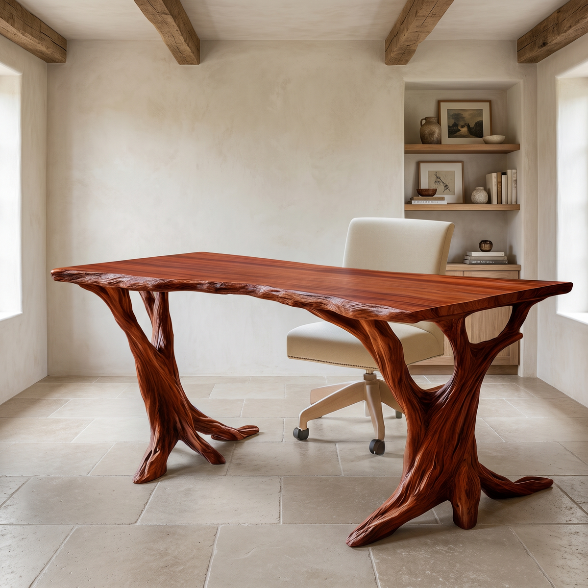 Velivane Live Edge Sculpted Tree Base Handcrafted Desk Mahogany - Timberustic Desk