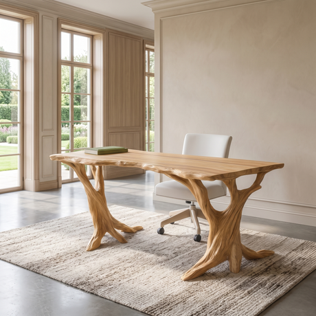 Velivane Live Edge Sculpted Tree Base Handcrafted Desk Natural Oak - Timberustic Desk