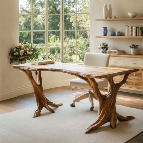 Velivane Live Edge Sculpted Tree Base Handcrafted Desk - Timberustic Desk