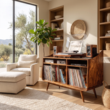 Velivella Curved Profile Handcrafted Record Player Stand With Storage Brown - Timberustic Record Player Stand With Storage