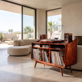 Velivella Curved Profile Handcrafted Record Player Stand With Storage Mahogany - Timberustic Record Player Stand With Storage