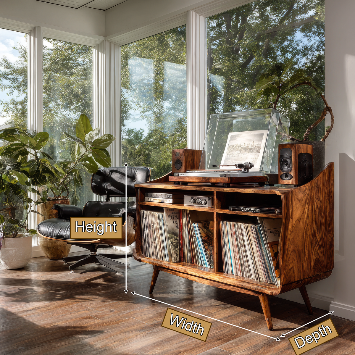 Velivella Curved Profile Handcrafted Record Player Stand With Storage - Timberustic Record Player Stand With Storage