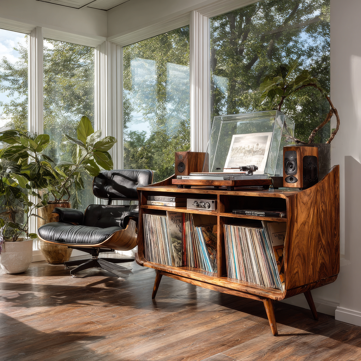 Velivella Curved Profile Handcrafted Record Player Stand With Storage - Timberustic Record Player Stand With Storage