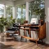 Velivella Curved Profile Handcrafted Record Player Stand With Storage - Timberustic Record Player Stand With Storage