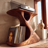 Veliwyn Sculpted Hourglass Frame Handcrafted Record Player Stand With Storage - Timberustic Record Player Stand With Storage