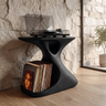 Veliwyn Sculpted Hourglass Frame Handcrafted Record Player Stand With Storage Black - Timberustic Record Player Stand With Storage