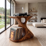 Veliwyn Sculpted Hourglass Frame Handcrafted Record Player Stand With Storage Brown - Timberustic Record Player Stand With Storage