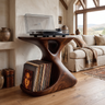 Veliwyn Sculpted Hourglass Frame Handcrafted Record Player Stand With Storage Dark Walnut - Timberustic Record Player Stand With Storage