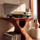 Veliwyn Sculpted Hourglass Frame Handcrafted Record Player Stand With Storage - Timberustic Record Player Stand With Storage