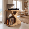 Veliwyn Sculpted Hourglass Frame Handcrafted Record Player Stand With Storage Natural Oak - Timberustic Record Player Stand With Storage