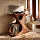 Veliwyn Sculpted Hourglass Frame Handcrafted Record Player Stand With Storage - Timberustic Record Player Stand With Storage