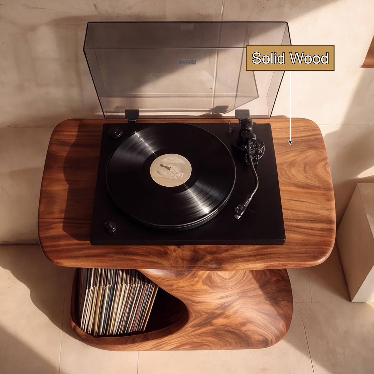 Veliwyn Sculpted Hourglass Frame Handcrafted Record Player Stand With Storage - Timberustic Record Player Stand With Storage