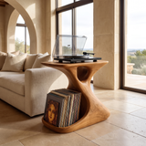 Veliwyn Sculpted Hourglass Frame Handcrafted Record Player Stand With Storage Teak - Timberustic Record Player Stand With Storage