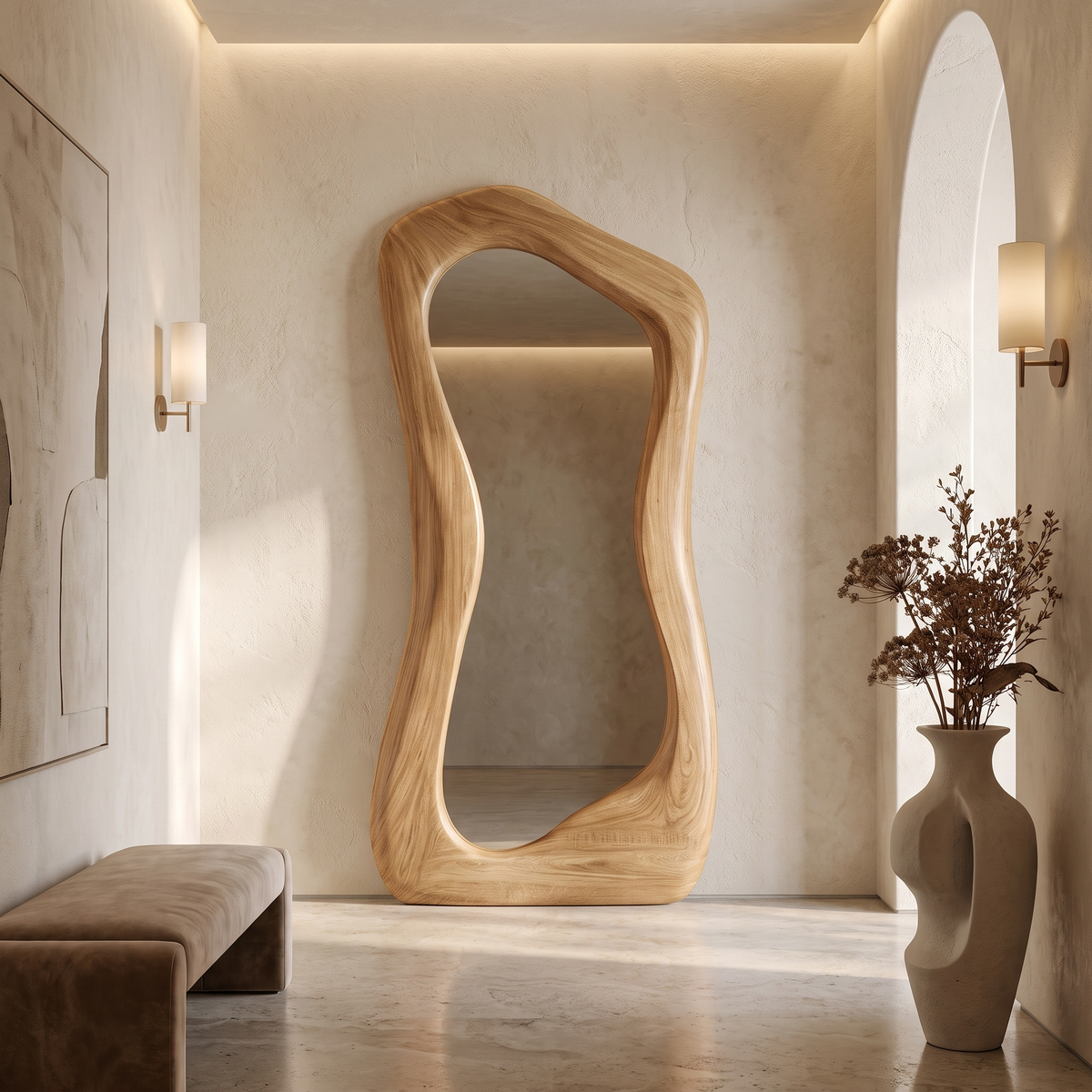 Velmira Flowing Sculpted Handcrafted Mirror Frame Natural Oak - Timberustic Mirror