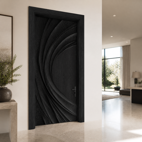 Velorell Radiating Fold Sculpted Handcrafted Door Black - Timberustic Door
