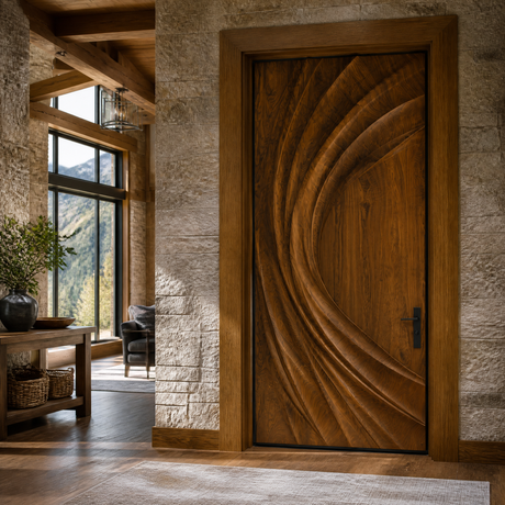 Velorell Radiating Fold Sculpted Handcrafted Door Brown - Timberustic Door