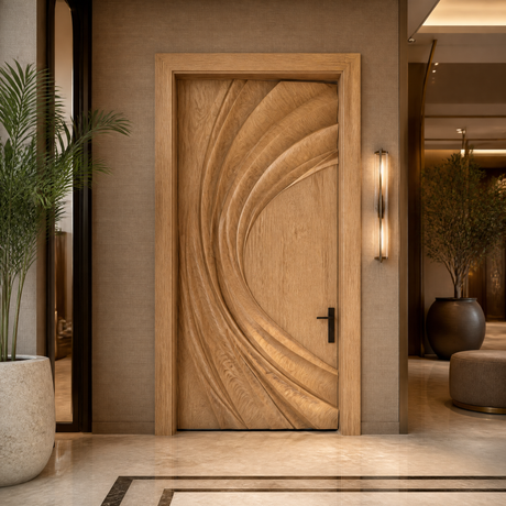 Velorell Radiating Fold Sculpted Handcrafted Door Natural Oak - Timberustic Door