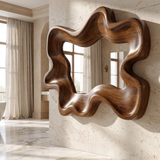 Velovale Undulating Sculpted Handcrafted Mirror Frame by Timberustic — Brown finish