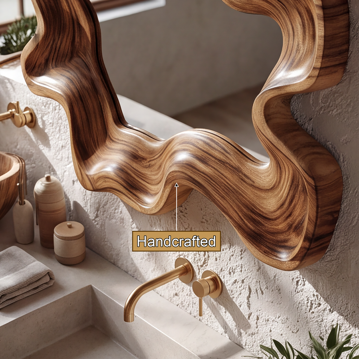 Velovale Undulating Sculpted Handcrafted Mirror Frame by Timberustic — handcrafted details