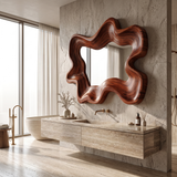Velovale Undulating Sculpted Handcrafted Mirror Frame by Timberustic — Mahogany finish