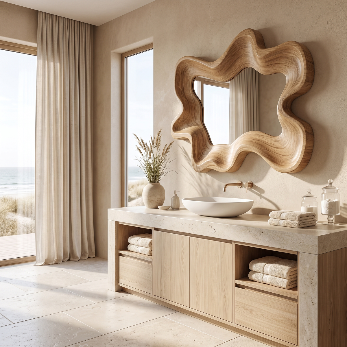 Velovale Undulating Sculpted Handcrafted Mirror Frame by Timberustic — Natural Oak finish
